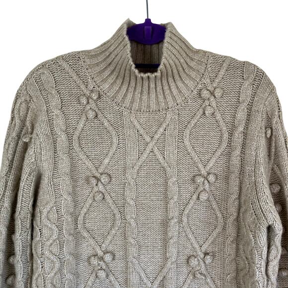 Cupcakes & Cashmere Sz XL Mock Neck Cable Knit Sweater Bobbles Heathered Oatmeal - Picture 3 of 16